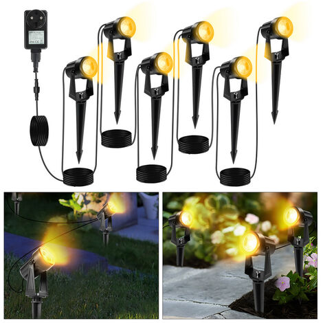 Randaco Lot de 6 Spots Piquets Extérieurs, Projecteur de jardin à LED avec  prise étanche IP65 COB blanc chaud