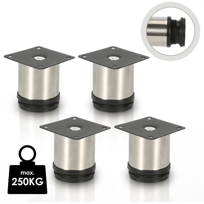 Vingo - Lot de 4 Pieds de meubles ajustable ±15mm base ronde Moderne Pieds de Armoire pour Table Hauteur 60mm Inox