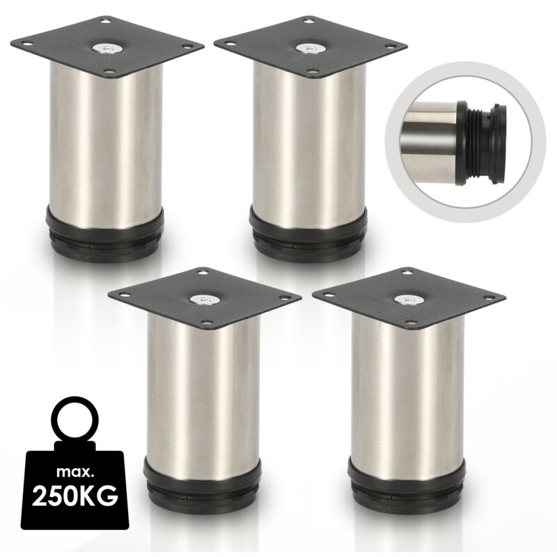 VINGO Lot de 4 Pieds de meubles ajustable ±15mm base ronde Moderne Pieds de Armoire pour Table Hauteur 120mm Inox