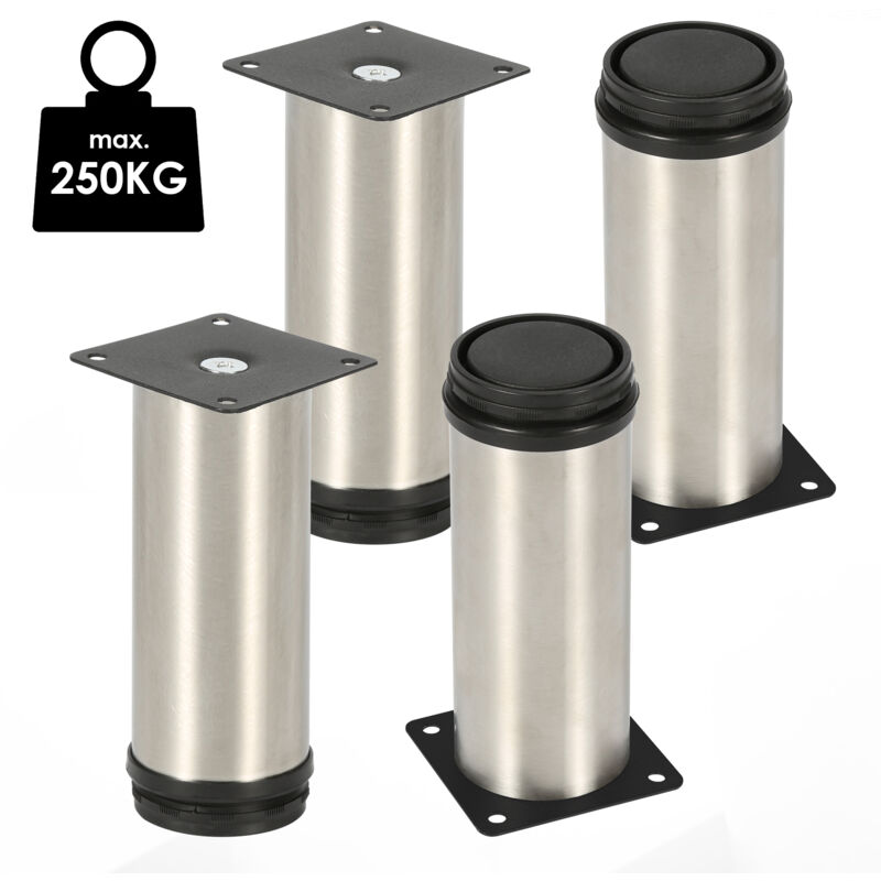 Lot de 4 Pieds de meubles ajustable ±15mm base ronde Moderne Pieds de Armoire pour Table Hauteur 200mm Inox - Vingo