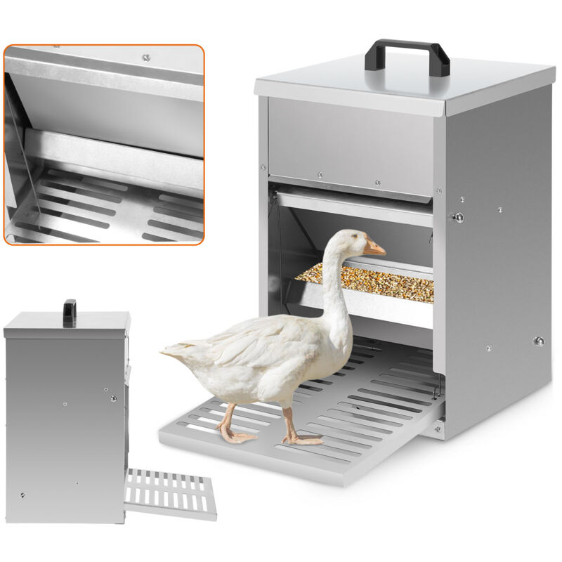 Vingo - Mangeoire poules automatique – Alimentateur 5KG avec pédale, trappe et couvercle étanche, pour poules, canards et dindes 42x41x25cm