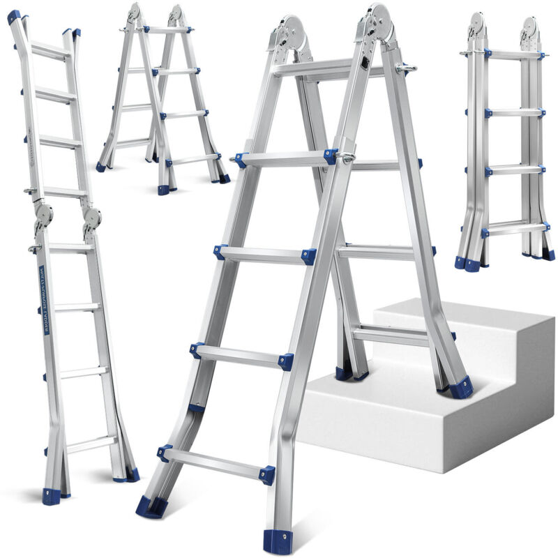 Image of Swanew Mehrzweckleiter 4x4 Alu Multifunktionsleiter Teleskopleiter 402cm Silber bis 150kg