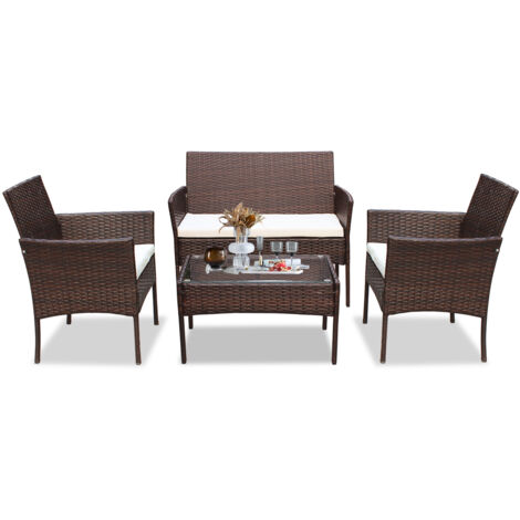 VINGO Mobili da giardino in vetro Set di sedute per balcone Set di mobili da giardino Divano marrone
