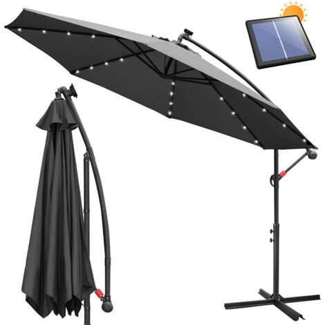 VINGO Ombrellone a sbalzo 300 cm con LED, protezione UV, manovella - grigio