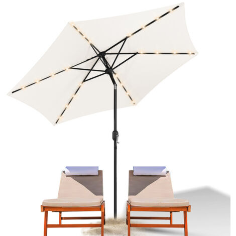 VINGO Ombrellone rotondo da giardino, protezione UV fino a UV30+, Inclinabile, supporto acve e LED, 270cm, Beige