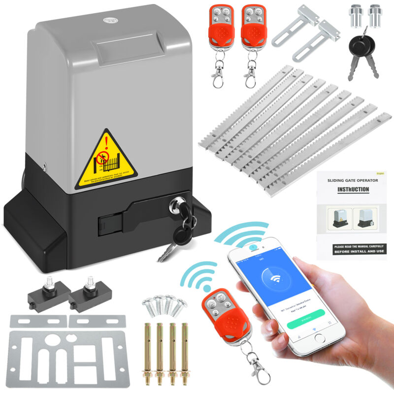 Ouvre-portail coulissant 370W, 800kg, kit materiel deoperateur de portail pour securite avec 2 clés et télécommande, electrique portail coulissant