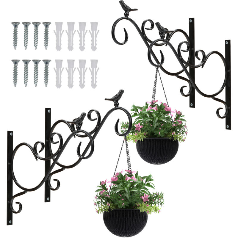 SWANEW Panier suspendu à crochet (lot de 4) crochet mural panier suspendu en fonte avec vis, support de suspension 31 cm pour paniers