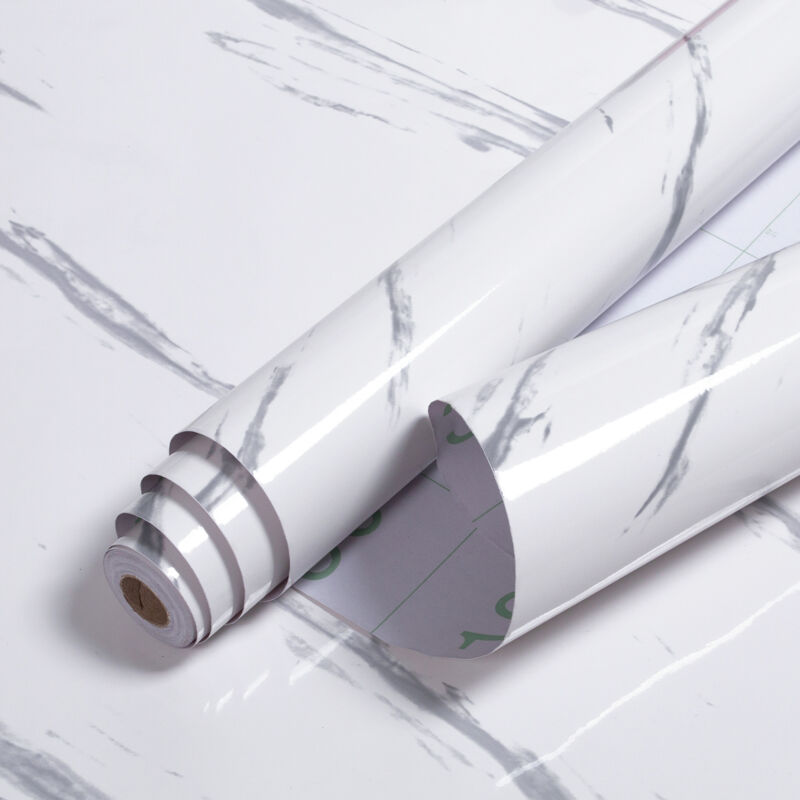 Vingo - Papier adhésif Film adhésif décoratif pour Meuble pvc Brillant Imperméable Papier Peint autocollant Marbre Blanc 500x61cm