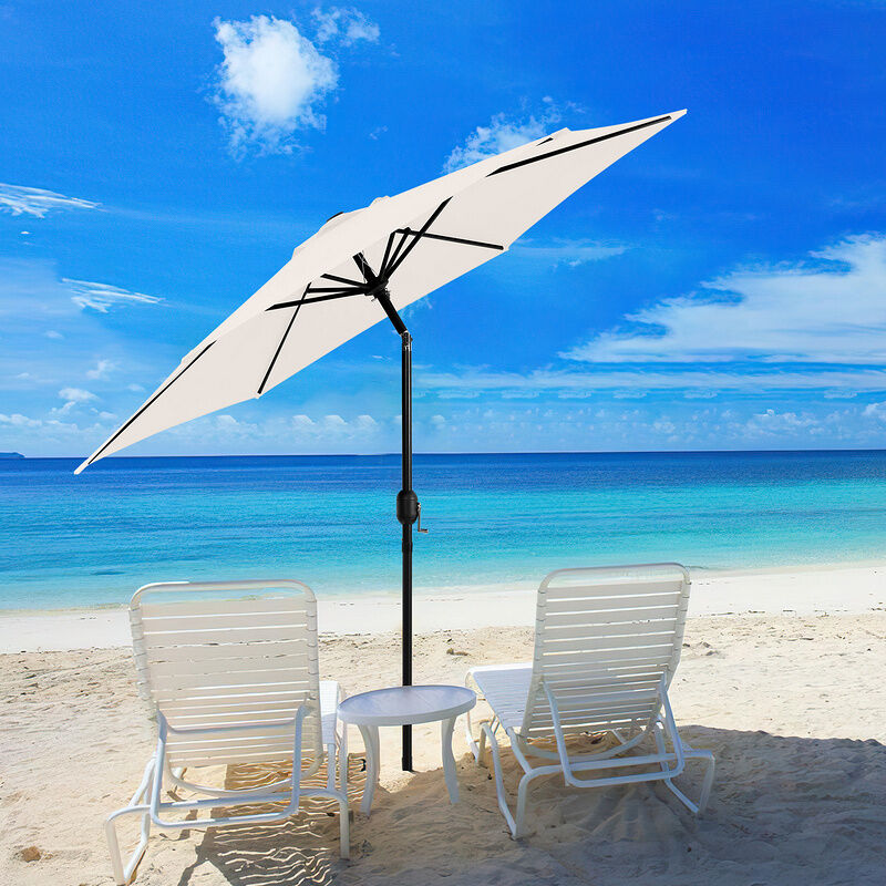 Parasol Ø270CM - Hauteur et Angle Réglables - Système de Manivelle, Beige, Parapluie hawaïen, Parapluie d'extérieur