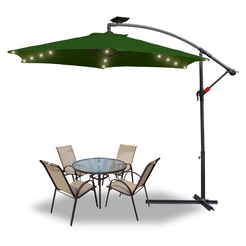 Vingo - Parasol 3m led solaire UV40+ camping protection solaire parasol de jardin, vert - Vert