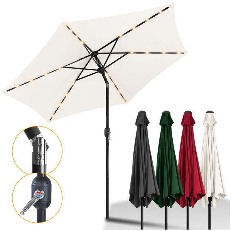 VINGO Parasol de jardin rond,protection UV jusqu'à UV30+, Inclinable,acve support et LED,270cm,Beige