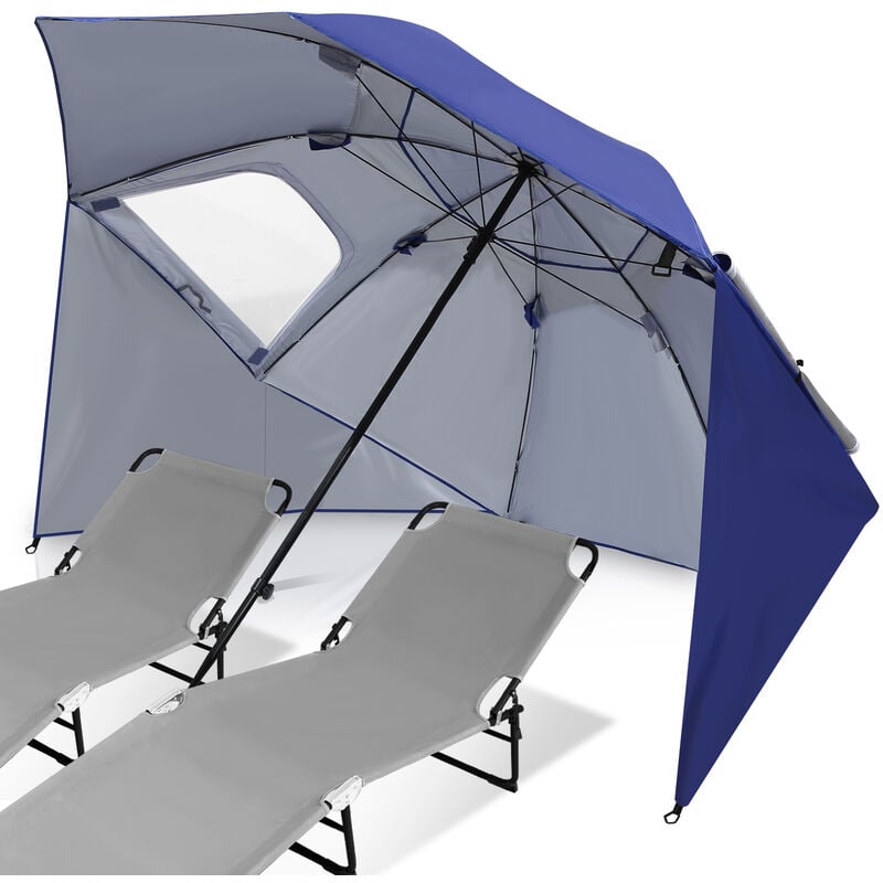 Vingo - Parasol de plage 210 cm anti-vent protection uv Portofino - Bleu - Bleu