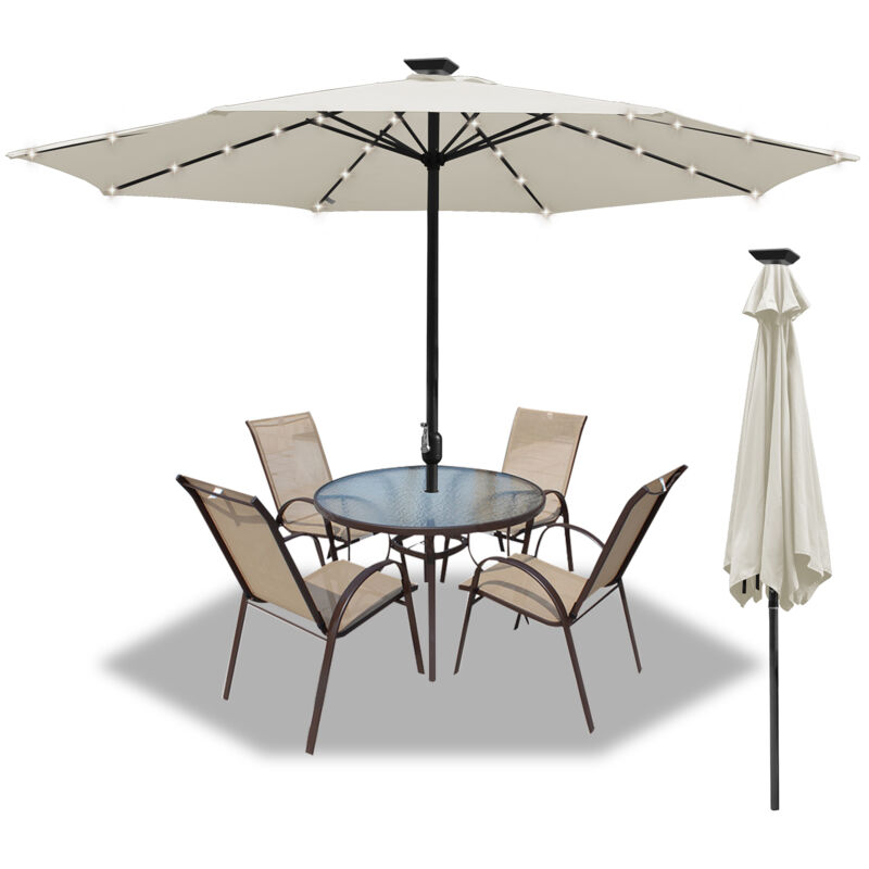 Swanew Parasol Déporté et Inclinable de Jardin Dia 350 cm avec 48 led Solaire Strucutre en Métal Robuste Beige Anti-UV