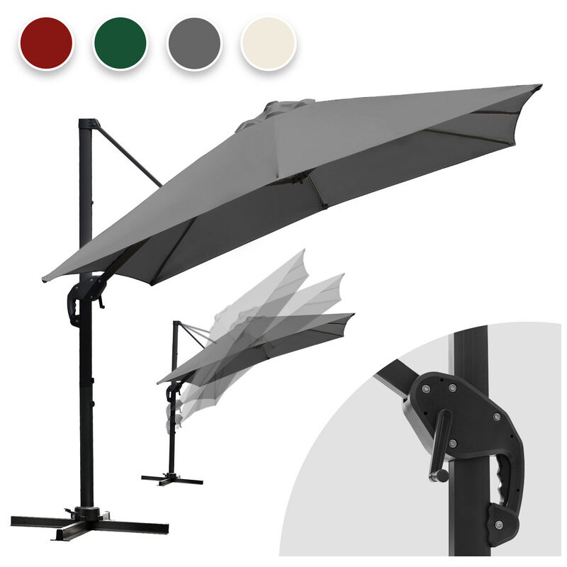 Parasol Déporté Inclinable 3x3M, Parasol de Jardin Extérieur Pliable, Base Croisée Rotatifà 360° Protection UV50+, Gris - Vingo