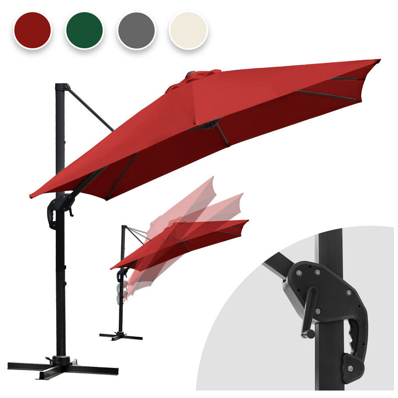 Parasol Déporté Inclinable 3x3M, Parasol de Jardin Extérieur Pliable, Base Croisée Rotatifà 360° Protection UV50+, Rouge - Vingo