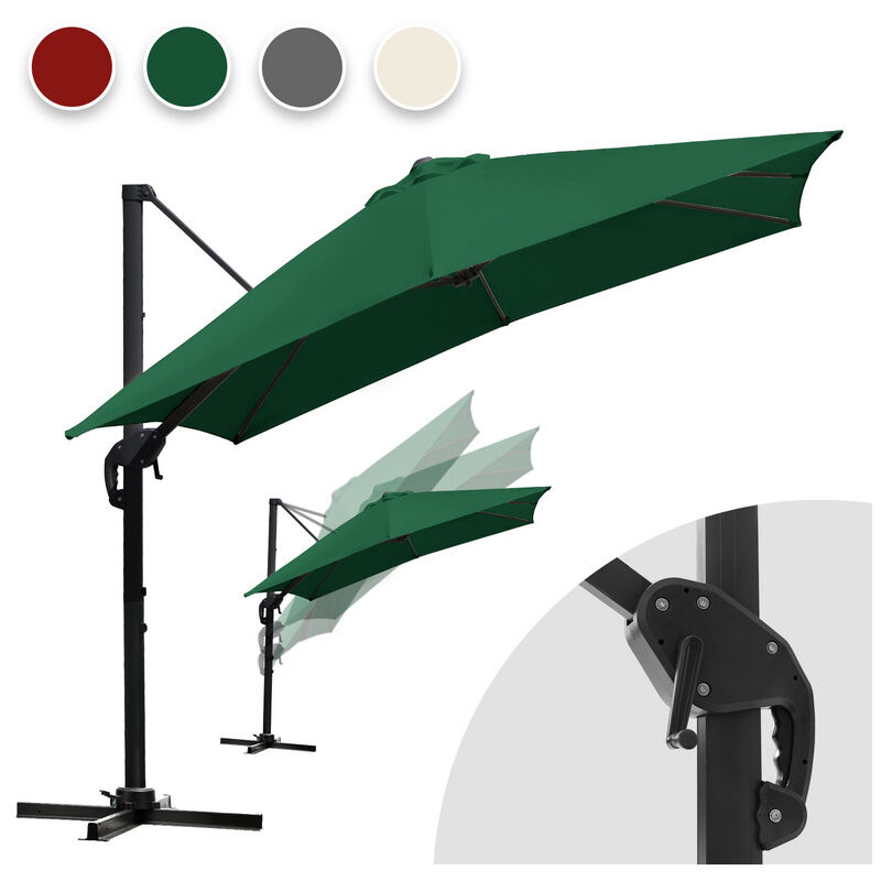 Parasol Déporté Inclinable 3x3M, Parasol de Jardin Extérieur Pliable, Base Croisée Rotatifà 360° Protection UV50+, Vert - Vingo