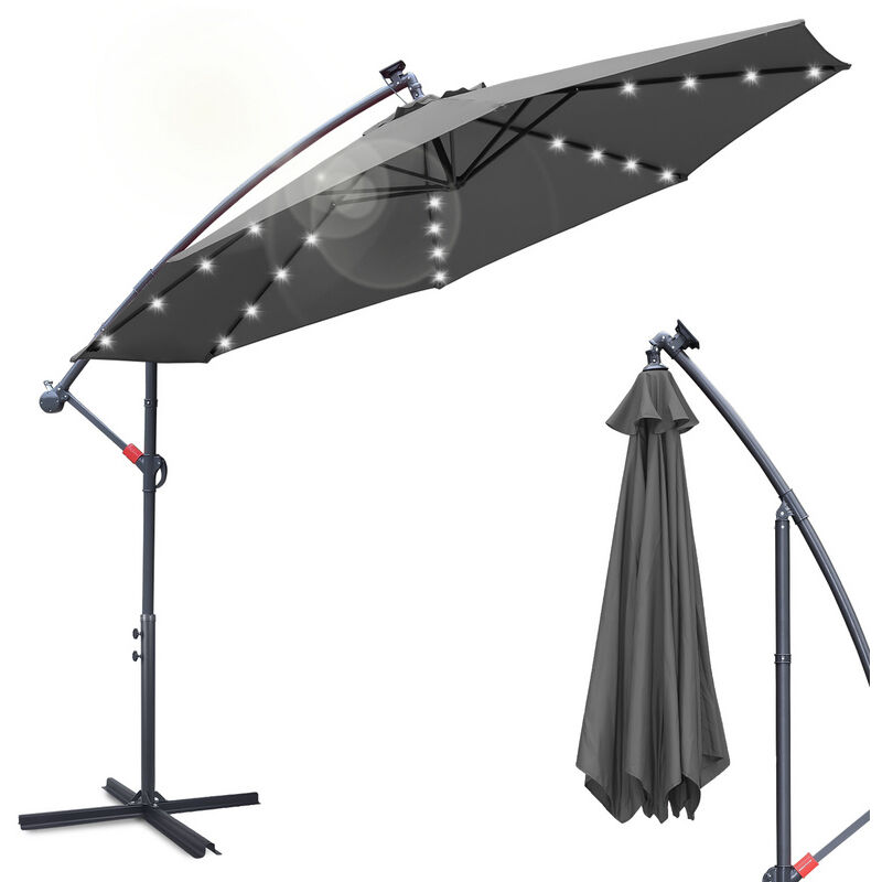 Parasol Deporté Jardin Pavillon de jardin avec éclairage led 350cm - Gris - Vingo