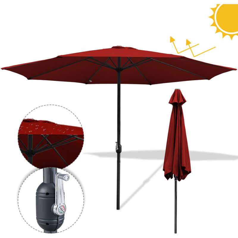 Parasol Droit jardin Protection uv, résistants et imperméables pour terrasse et balcon Ø350cm Rouge - Vingo