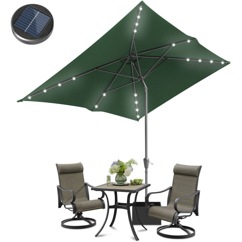 Parasol Droit led solaire jardin avec protection uv et fonction inclinable Ø300x200cm Vert - Vingo