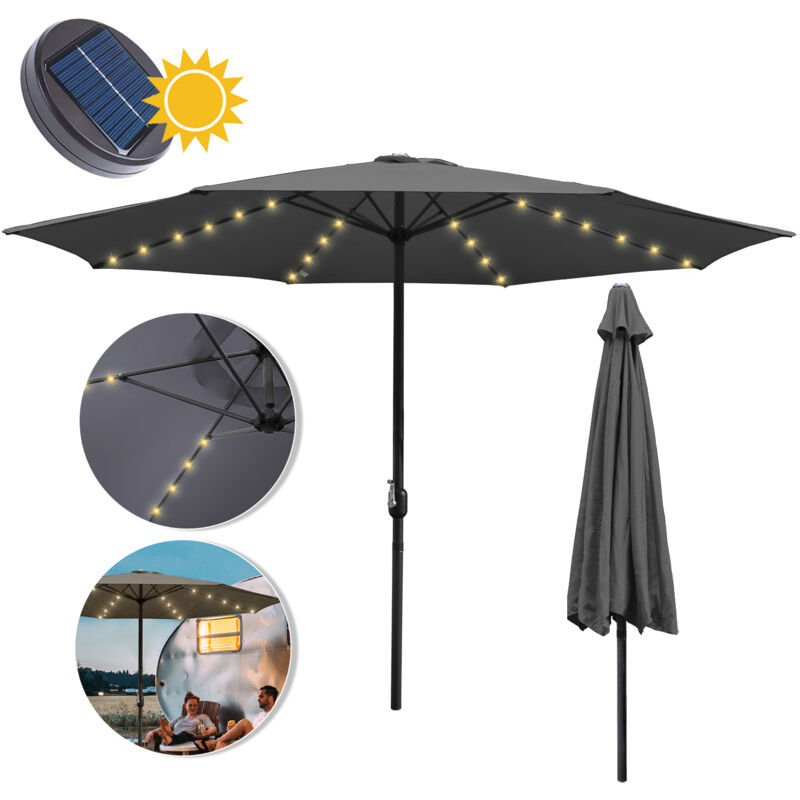 VINGO Parasol Droit LED solaire jardin Protection UV, résistants et imperméables pour terrasse et balcon Ø350cm Gris
