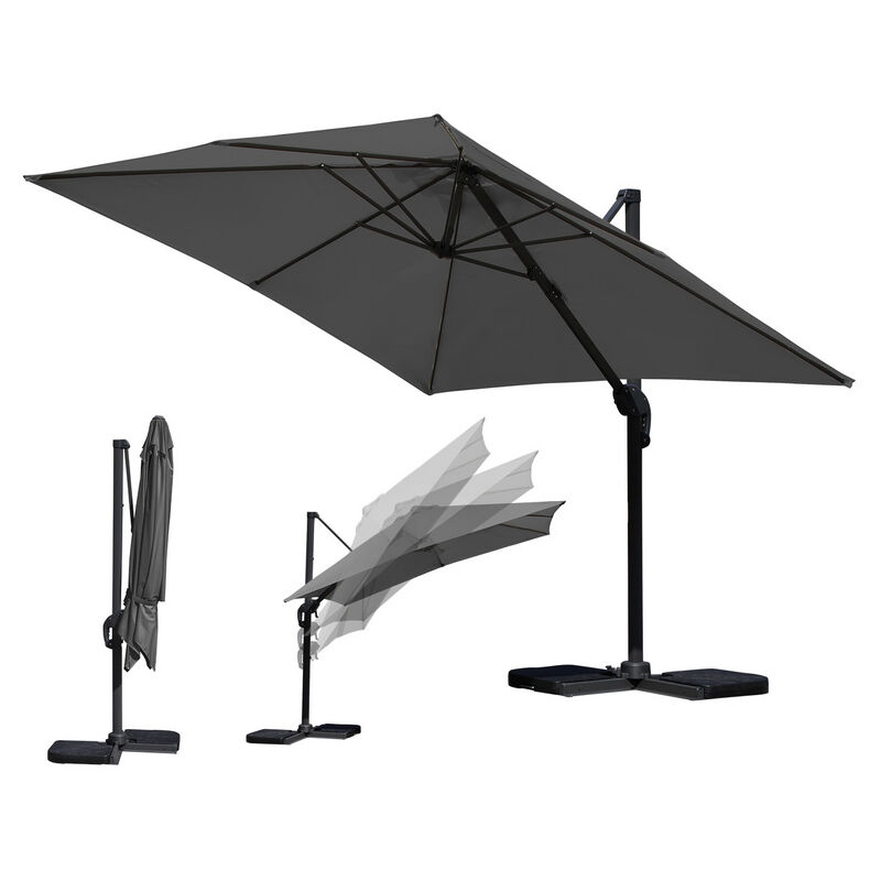 Parasol jardin déporté, Parasol Parapluie - Alu - 360° rotatif - 3 x 3 m - Gris - Vingo