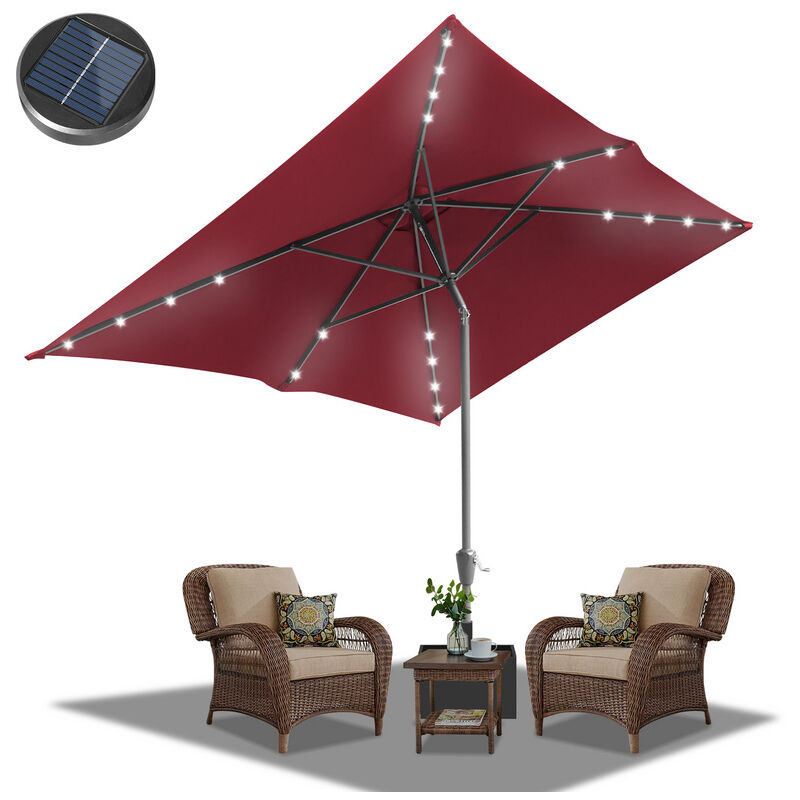 Parasol rectangulaire uv jusqu'à UV30+, Inclinable 200x300cm, avec support et led, Rouge - Vingo