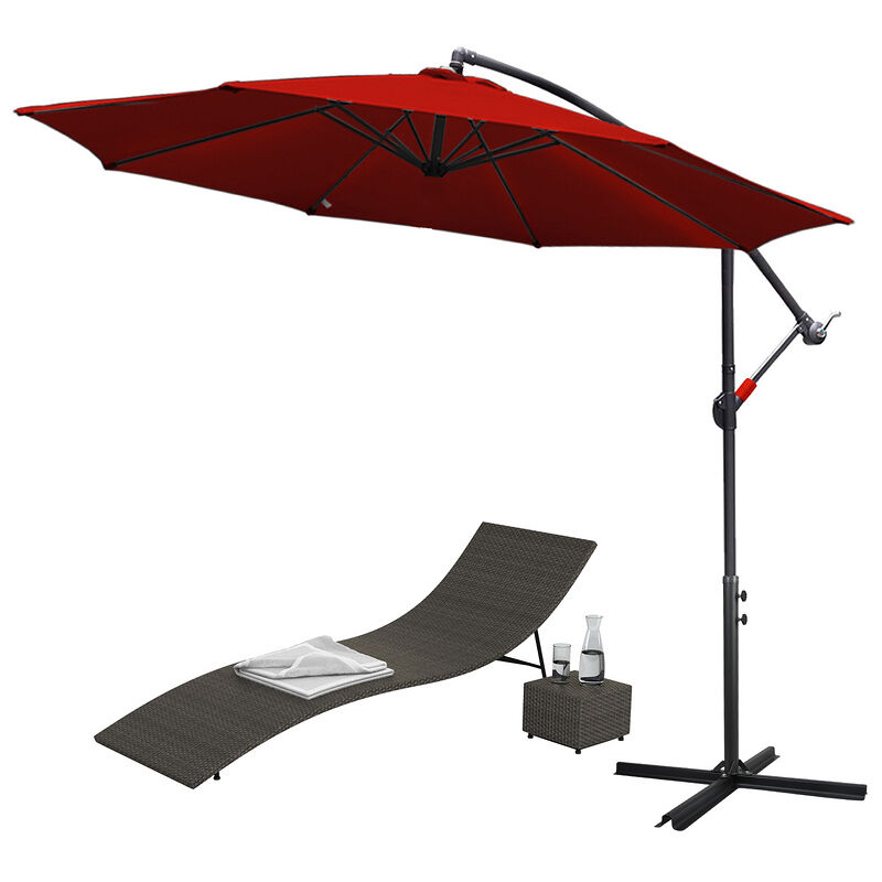 Parasol tournant 360° Ø350cm Parasol à manivelle UV40+ Parasol de marché rouge - Vingo
