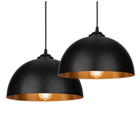 VINGO Pendelleuchte 2er Set - LED/Ø30cm/E27, Eisen, Schwarz-Gold - Deckenleuchte, Hängeleuchte, Hängelampe, Industrial/Vintage Design für Esszimmer