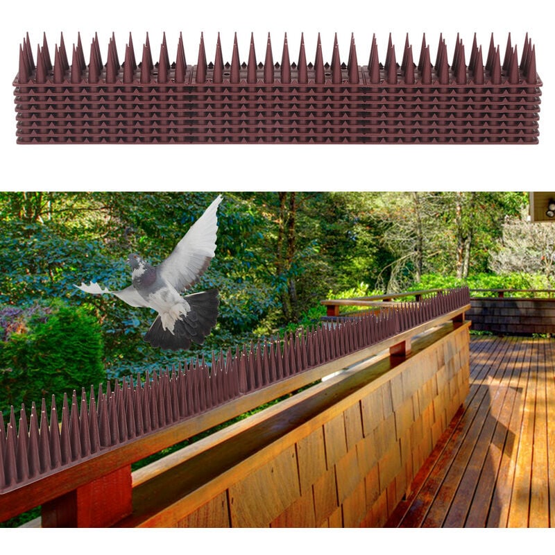 Pigeon Répulsif Oiseau 3 rangées de pics dissuader les oiseaux Pics anti-oiseaux pour murs de clôture marron 24Pièces - Vingo