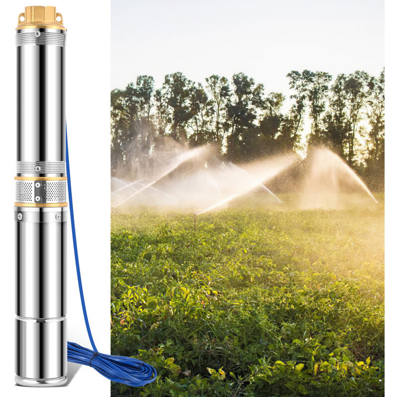 Pompe de puits 370W Pompe submersible à eau de puits 5 turbines et capacité de pompage d'eau propre jusqu'à 4000L/h hauteur maximale de la pompe 34m