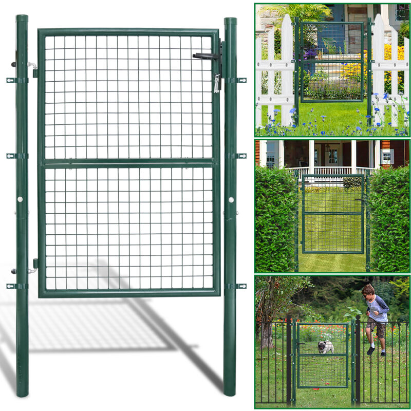 Portail de jardin Portillon de Jardin Grillagé, en Acier Galvanisé, Clôture avec Serrure, Porte 150 x 100cm, Vert - Vingo