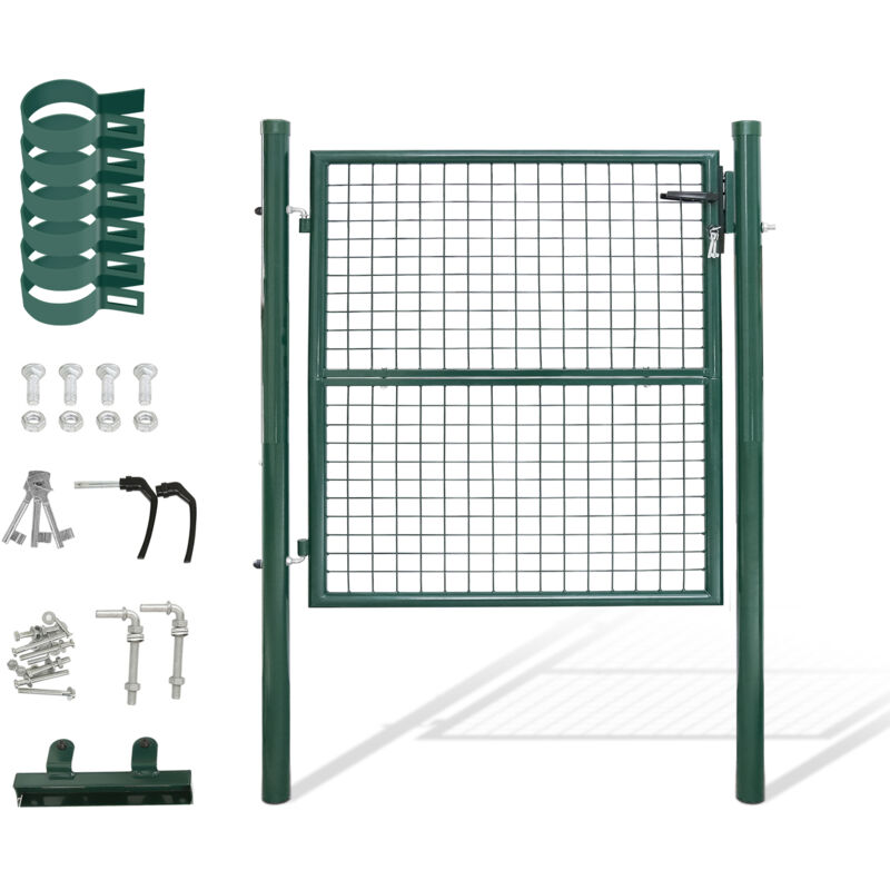 Portail de jardin Portillon de Jardin Grillagé, en Acier Galvanisé, Clôture avec Serrure, Porte 100 x 100cm, Vert - Vingo