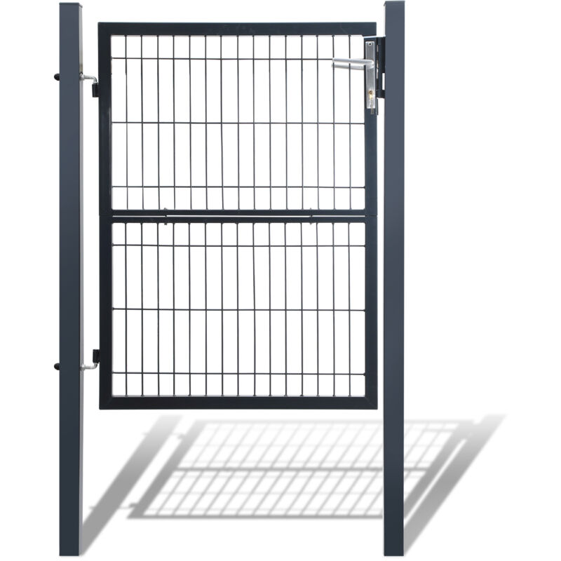 Portail de jardin Portillon de Jardin Grillagé, en Acier Galvanisé, Clôture avec Serrure, Porte 120 x 100cm, Gris - Vingo