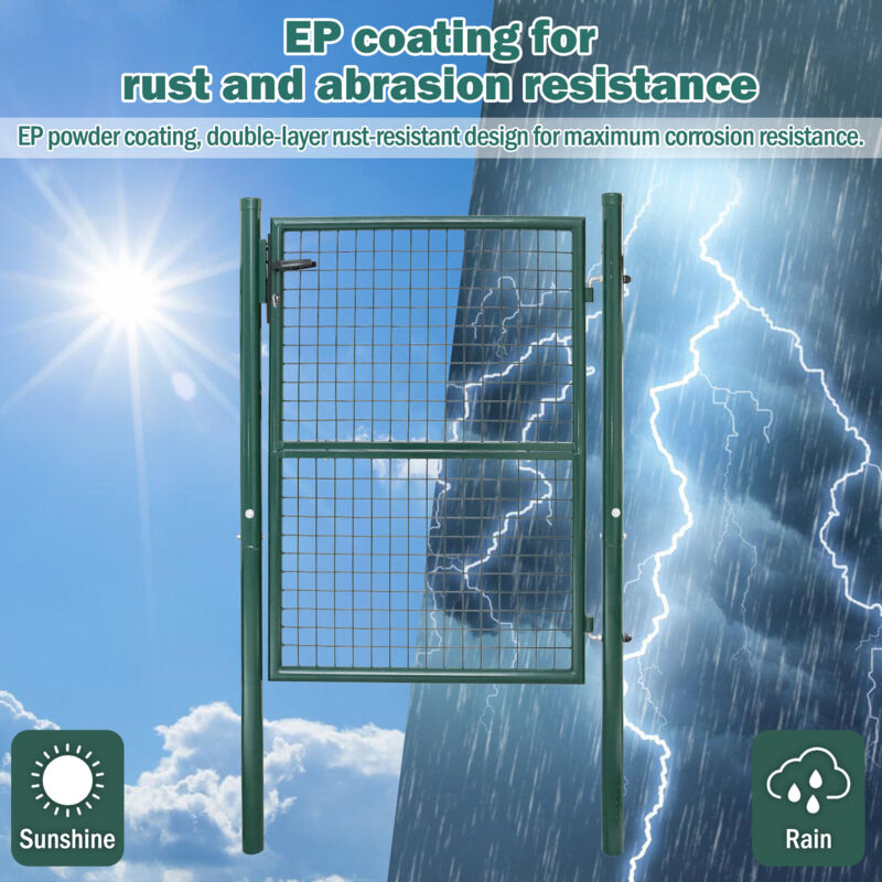 Portail de jardin Portillon de Jardin Grillagé, en Acier Galvanisé, Clôture avec Serrure, Porte 125 x 100cm, Vert - Vingo