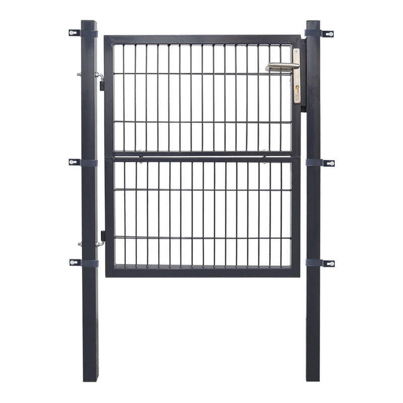 Portillon de jardin 100 x 100 cm avec serrure maille métallique - Gris