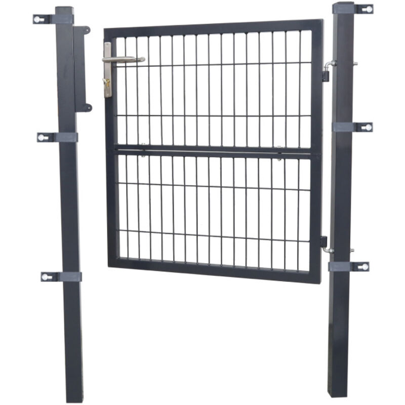 Portillon de jardin 120 x 100 cm avec serrure maille métallique - Gris