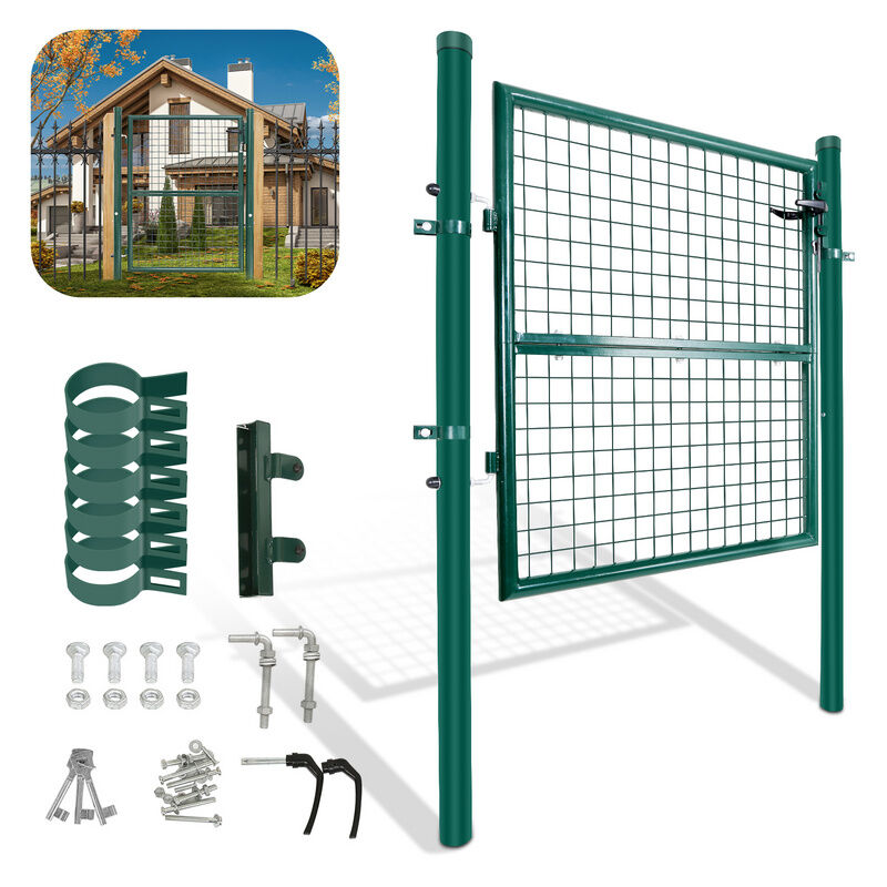 Vingo - Portillon de jardin Clôture avec serrure et poignée portail en Acier Galvanisé Revêtement en poudre Vert Poteau rond 150x100cm
