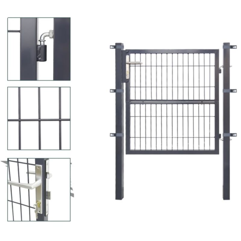 Portillon de Jardin Grillagé, en Acier Galvanisé, Clôture avec Serrure, Porte 100 x 100cm, Gris