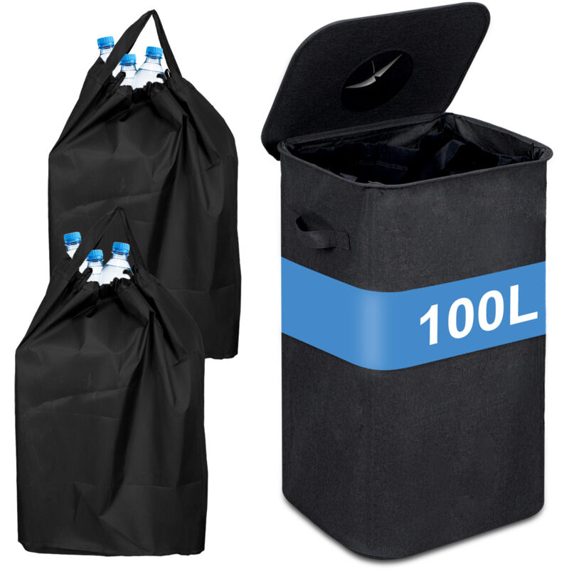 Poubelle Recyclage 100L Poubelle Cuisine Avec Couvercle, Poubelle Avec 2 Sacs De Transport noir - Vingo