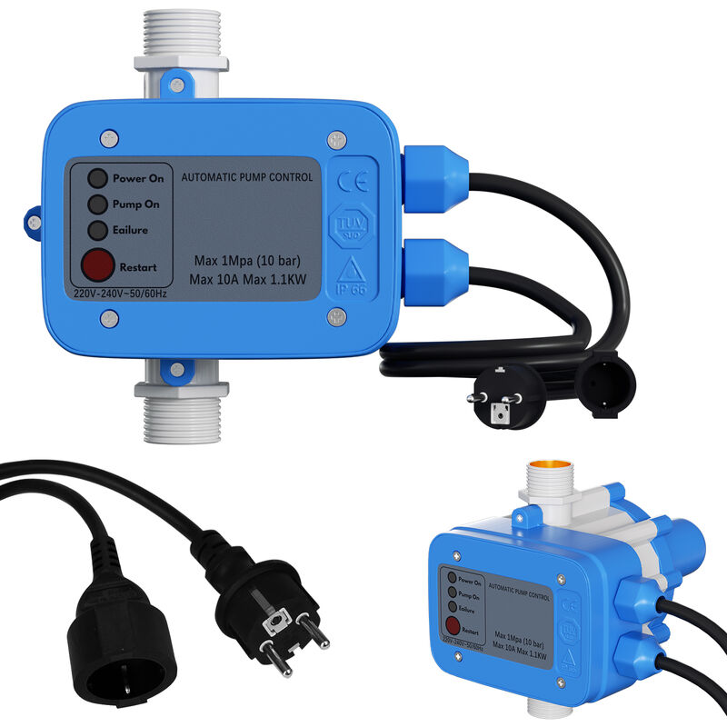 VINGO Pressostat Commande de pompe Régulateur de pression Presscontrol Watertech bleu avec câble - Blau