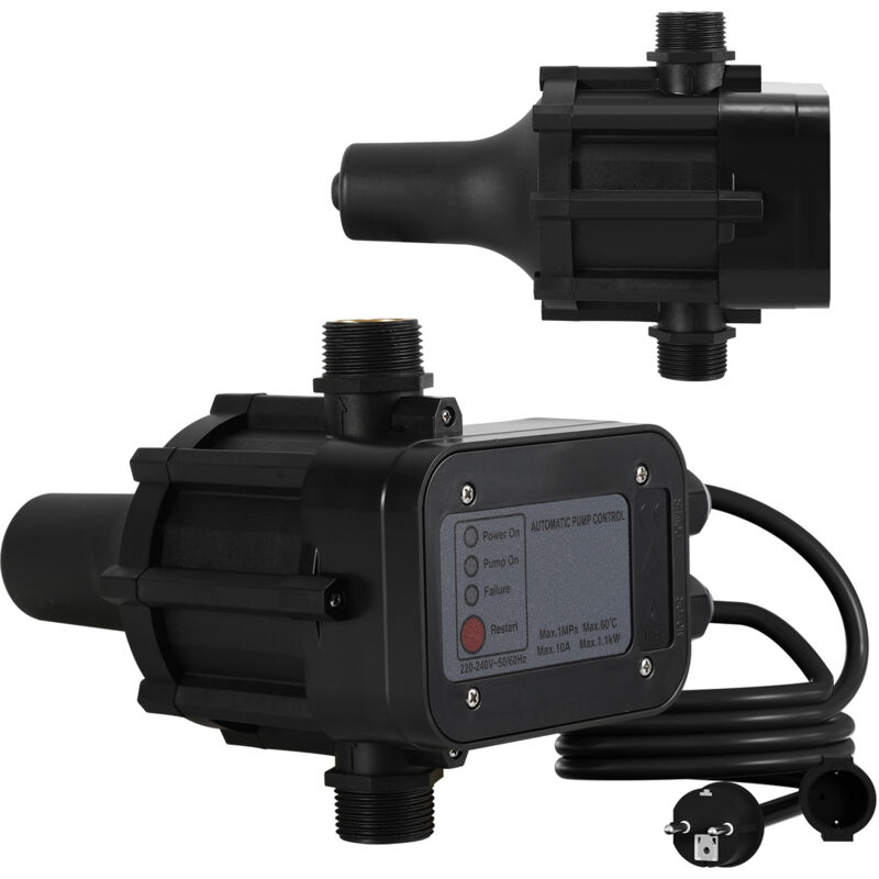 Pressostat Jardin Contrôleur de pression de pompe 10 bar max 1.1kw avec câble Noir - Vingo