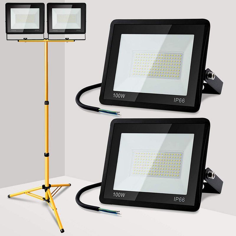 Projecteur de chantier à led 2X 100W avec trépied ajustable Projecteur extérieur Projecteur à led Blanc froid - Vingo