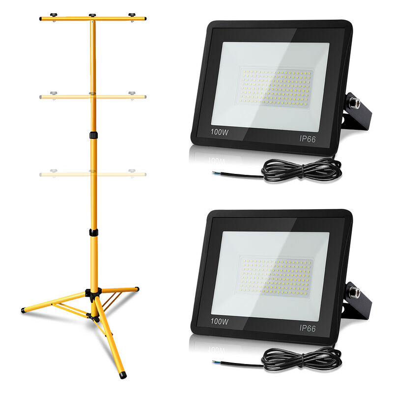 2X 100W Projecteur de chantier à led avec trépied ajustable Projecteur extérieur Projecteur à led Blanc froid - Vingo