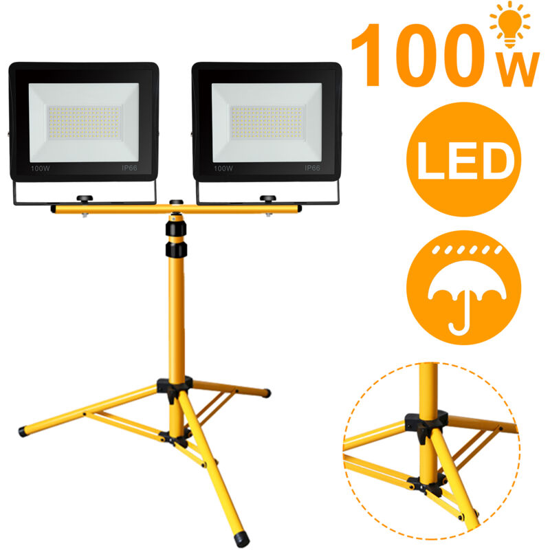 Projecteur de chantier à led IP66 Projecteur led extérieur avec trépied 2X100W blanc chaud - Vingo