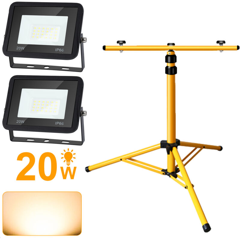 Projecteur de chantier à led IP66 Projecteur led extérieur avec trépied 2X20W blanc chaud - Vingo
