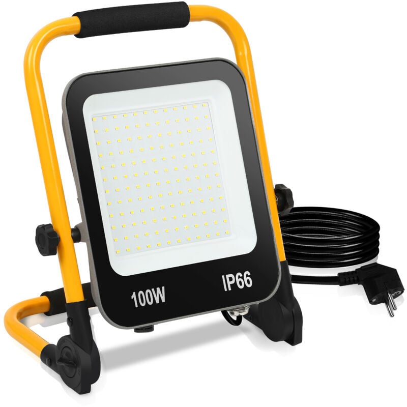 Projecteur led avec Jaune trépied 100W Projecteur Extérieur avec prise Spot éclairage de sécurité - Vingo