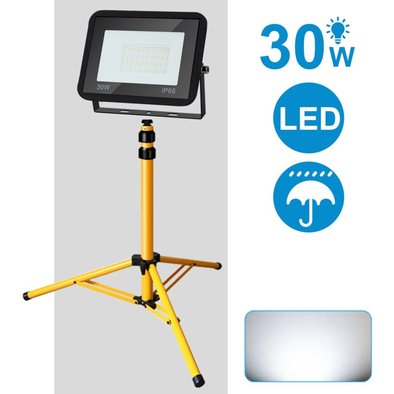 Projecteurs led à l'extérieur avec trépied Spot éclairage extérieurs étanches pour jardin garage 30W Blanc Froid - Vingo