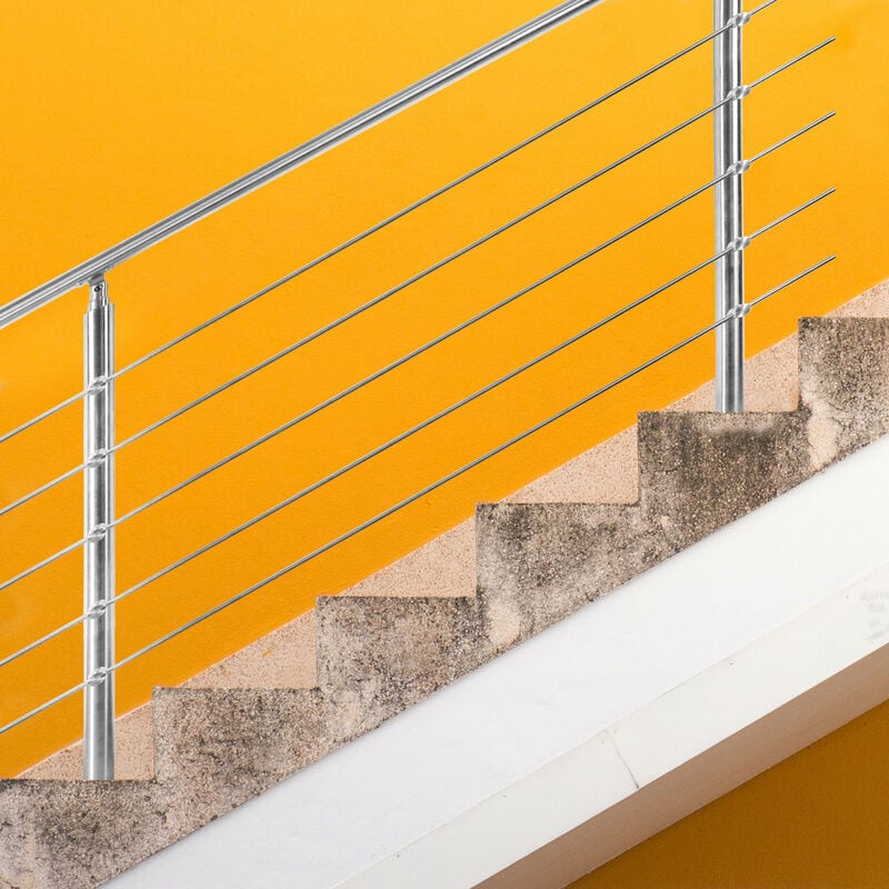 Rampe d'escalier acier inoxydable main courante balustrade Garde-corps argenté 100 cm 5 crossbars - Vingo