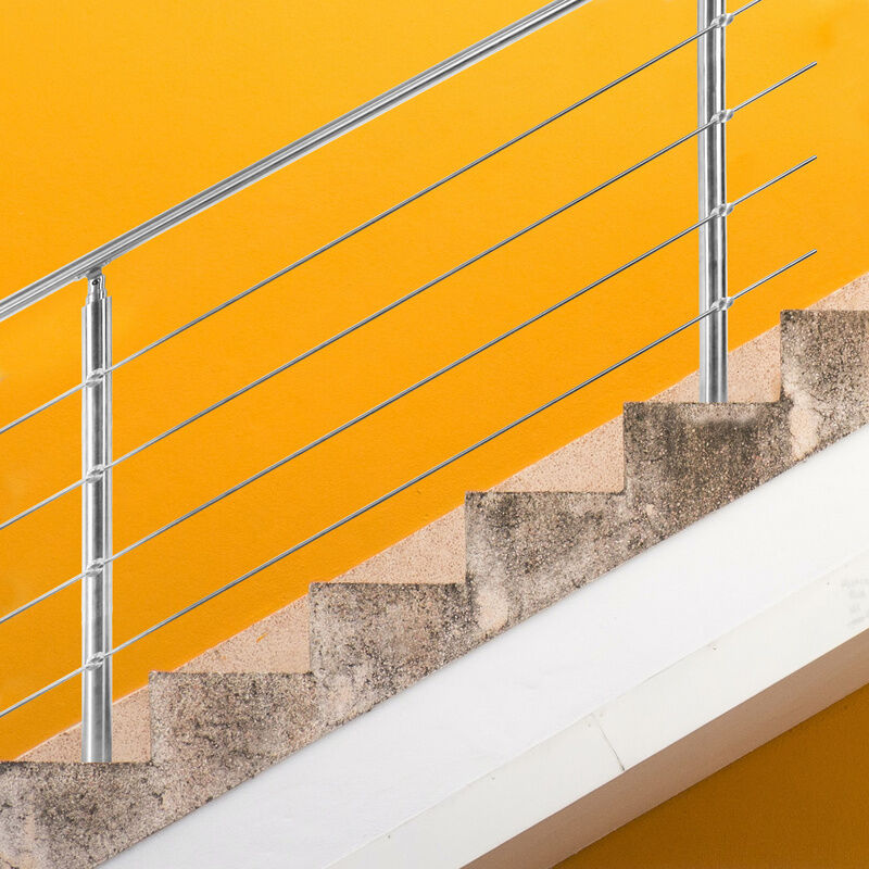 Rampe d'escalier acier inoxydable main courante balustrade Garde-corps argenté 120 cm 4 crossbars - Vingo