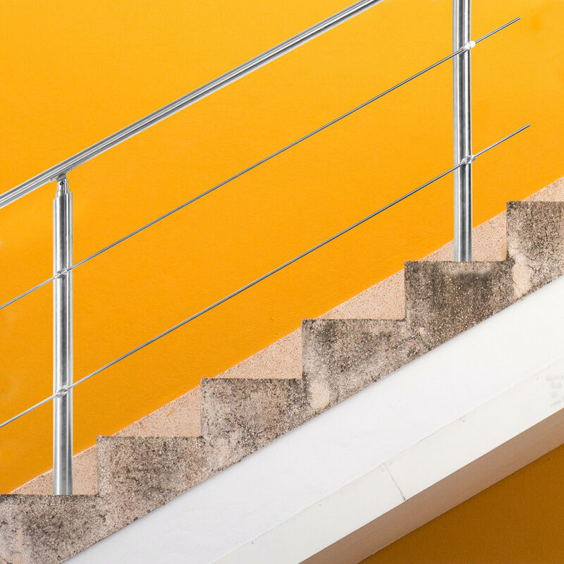 Rampe d'escalier acier inoxydable main courante balustrade Garde-corps argenté 160 cm 2 crossbars - Vingo